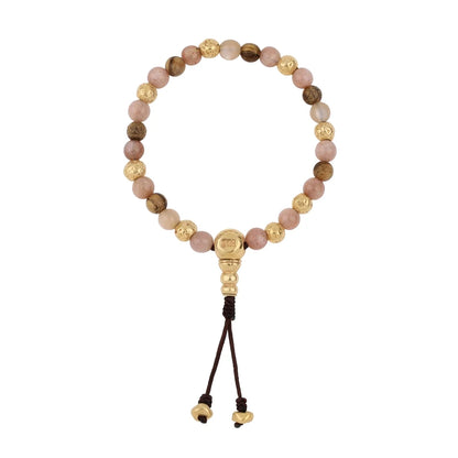 Pulsera con cuentas de madera de ébano de Nepal 8mm, piedra 6mm, con broche ajustable y cuentas volcánicas en baño de oro de 22K - Joyería y bisutería fina