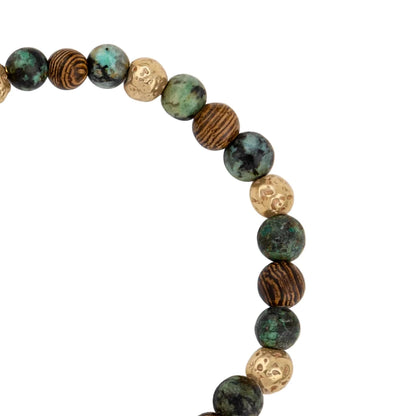Pulsera con cuentas de madera de ébano de Nepal 8mm, piedra 6mm, con broche ajustable y cuentas volcánicas en baño de oro de 22K - Joyería y bisutería fina