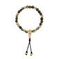 Pulsera con cuentas de madera de ébano de Nepal 8mm, piedra 6mm, con broche ajustable y cuentas volcánicas en baño de oro de 22K - Joyería y bisutería fina