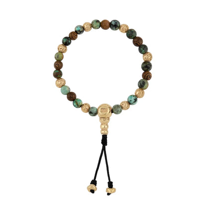 Pulsera con cuentas de madera de ébano de Nepal 8mm, piedra 6mm, con broche ajustable y cuentas volcánicas en baño de oro de 22K - Joyería y bisutería fina