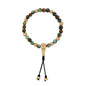 Pulsera con cuentas de madera de ébano de Nepal 8mm, piedra 6mm, con broche ajustable y cuentas volcánicas en baño de oro de 22K - Joyería y bisutería fina