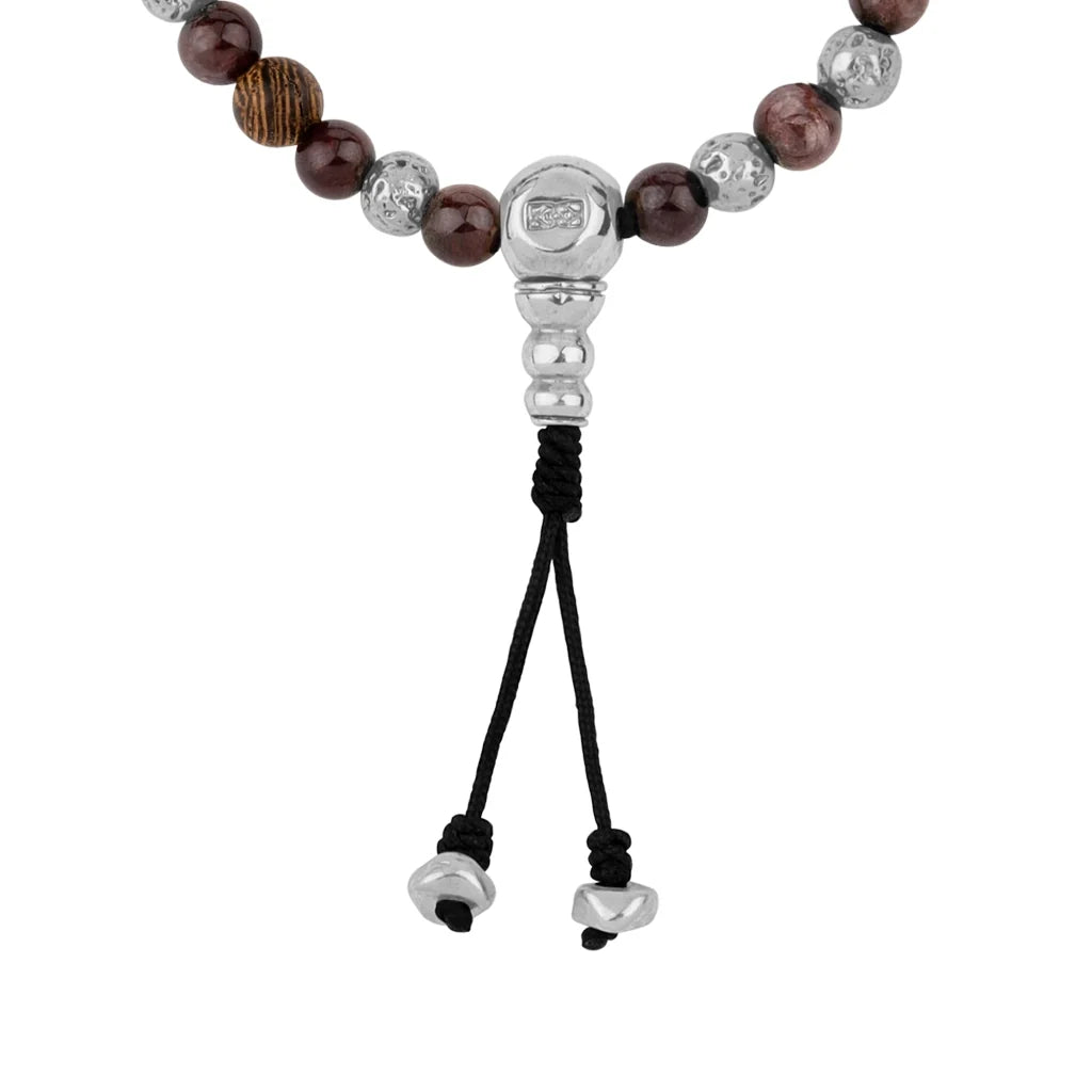 Pulsera con cuentas de madera de ébano de Nepal 8mm, piedra 6mm, con broche ajustable y cuentas volcánicas en baño de plata esterlina .925 - Joyería y bisutería fina