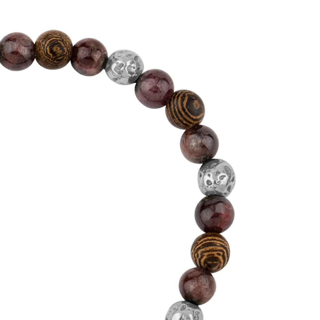 Pulsera con cuentas de madera de ébano de Nepal 8mm, piedra 6mm, con broche ajustable y cuentas volcánicas en baño de plata esterlina .925 - Joyería y bisutería fina