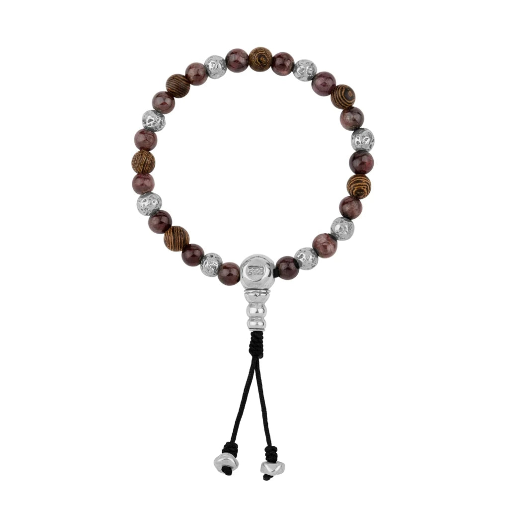Pulsera con cuentas de madera de ébano de Nepal 8mm, piedra 6mm, con broche ajustable y cuentas volcánicas en baño de plata esterlina .925 - Joyería y bisutería fina