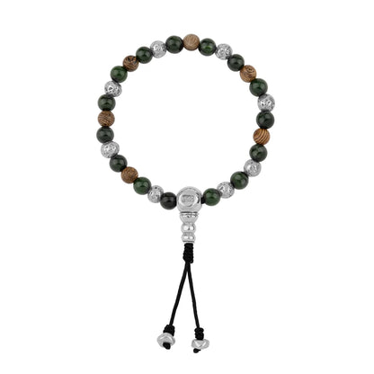 Pulsera con cuentas de madera de ébano de Nepal 8mm, piedra 6mm, con broche ajustable y cuentas volcánicas en baño de plata esterlina .925 - Joyería y bisutería fina