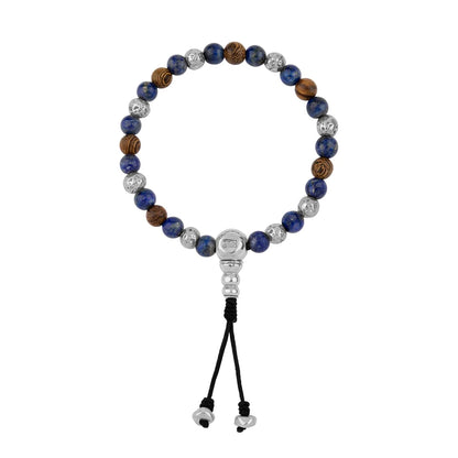Pulsera con cuentas de madera de ébano de Nepal 8mm, piedra 6mm, con broche ajustable y cuentas volcánicas en baño de plata esterlina .925 - Joyería y bisutería fina
