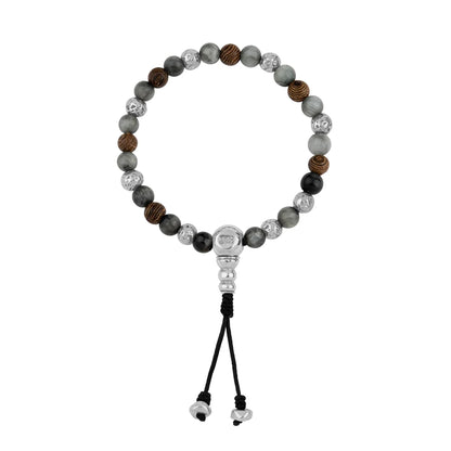 Pulsera con cuentas de madera de ébano de Nepal 8mm, piedra 6mm, con broche ajustable y cuentas volcánicas en baño de plata esterlina .925 - Joyería y bisutería fina