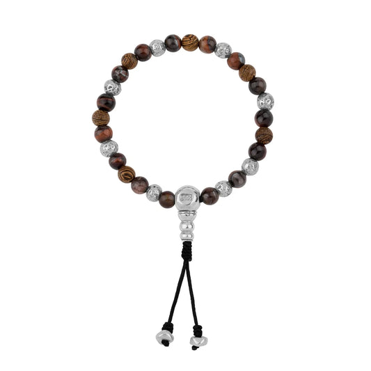 Pulsera con cuentas de madera de ébano de Nepal 8mm, piedra 6mm, con broche ajustable y cuentas volcánicas en baño de plata esterlina .925 - Joyería y bisutería fina