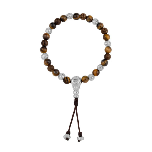 Pulsera con cuentas de madera de ébano de Nepal 8mm, piedra 6mm, con broche ajustable y cuentas volcánicas en baño de plata esterlina .925 - Joyería y bisutería fina