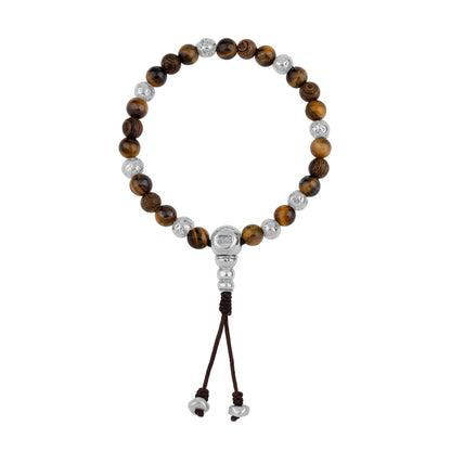 Pulsera con cuentas de madera de ébano de Nepal 8mm, piedra 6mm, con broche ajustable y cuentas volcánicas en baño de plata esterlina .925 - Joyería y bisutería fina