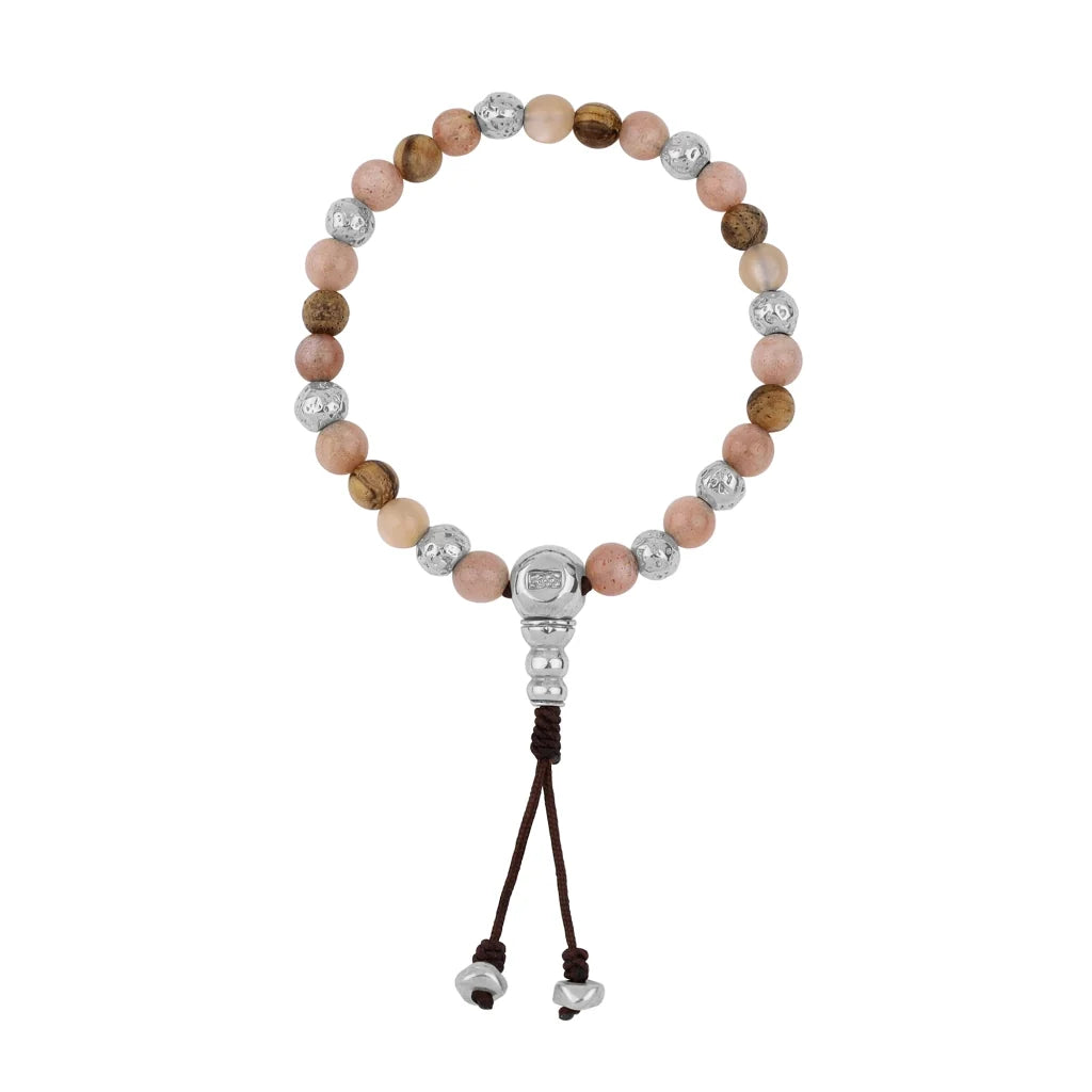 Pulsera con cuentas de madera de ébano de Nepal 8mm, piedra 6mm, con broche ajustable y cuentas volcánicas en baño de plata esterlina .925 - Joyería y bisutería fina