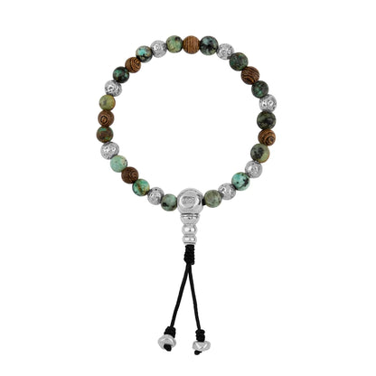 Pulsera con cuentas de madera de ébano de Nepal 8mm, piedra 6mm, con broche ajustable y cuentas volcánicas en baño de plata esterlina .925 - Joyería y bisutería fina
