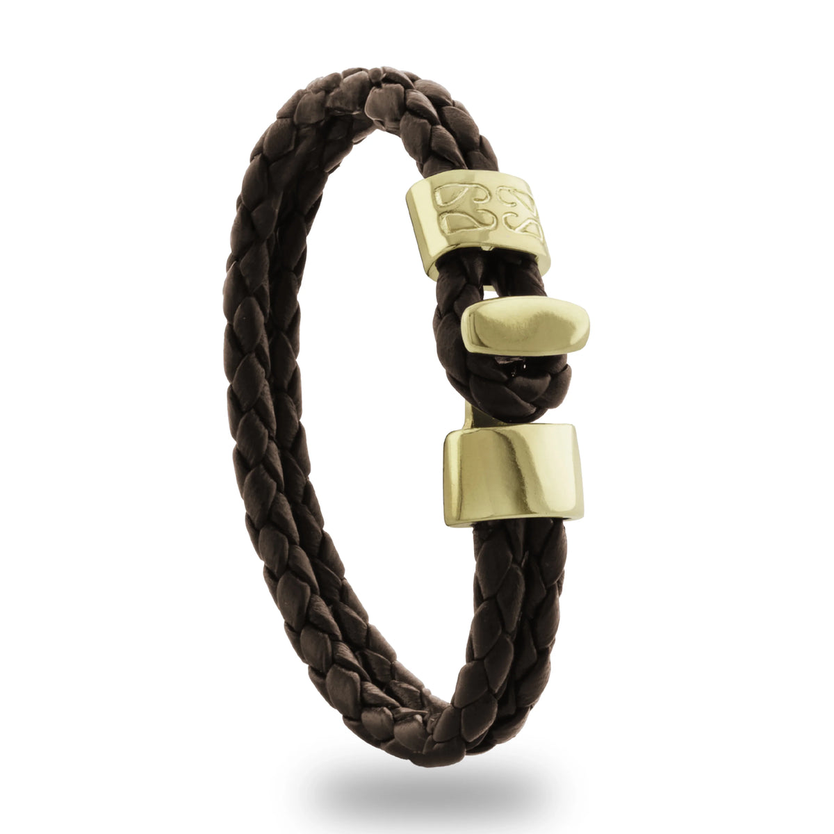 Pulsera en baño de Oro 22K, Broche de botón, Piel natural de Borrego, doble vuelta - Joyería y bisutería fina