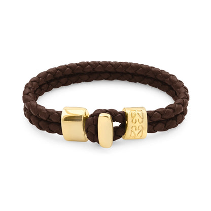 Pulsera en baño de Oro 22K, Broche de botón, Piel natural de Borrego, doble vuelta - Joyería y bisutería fina