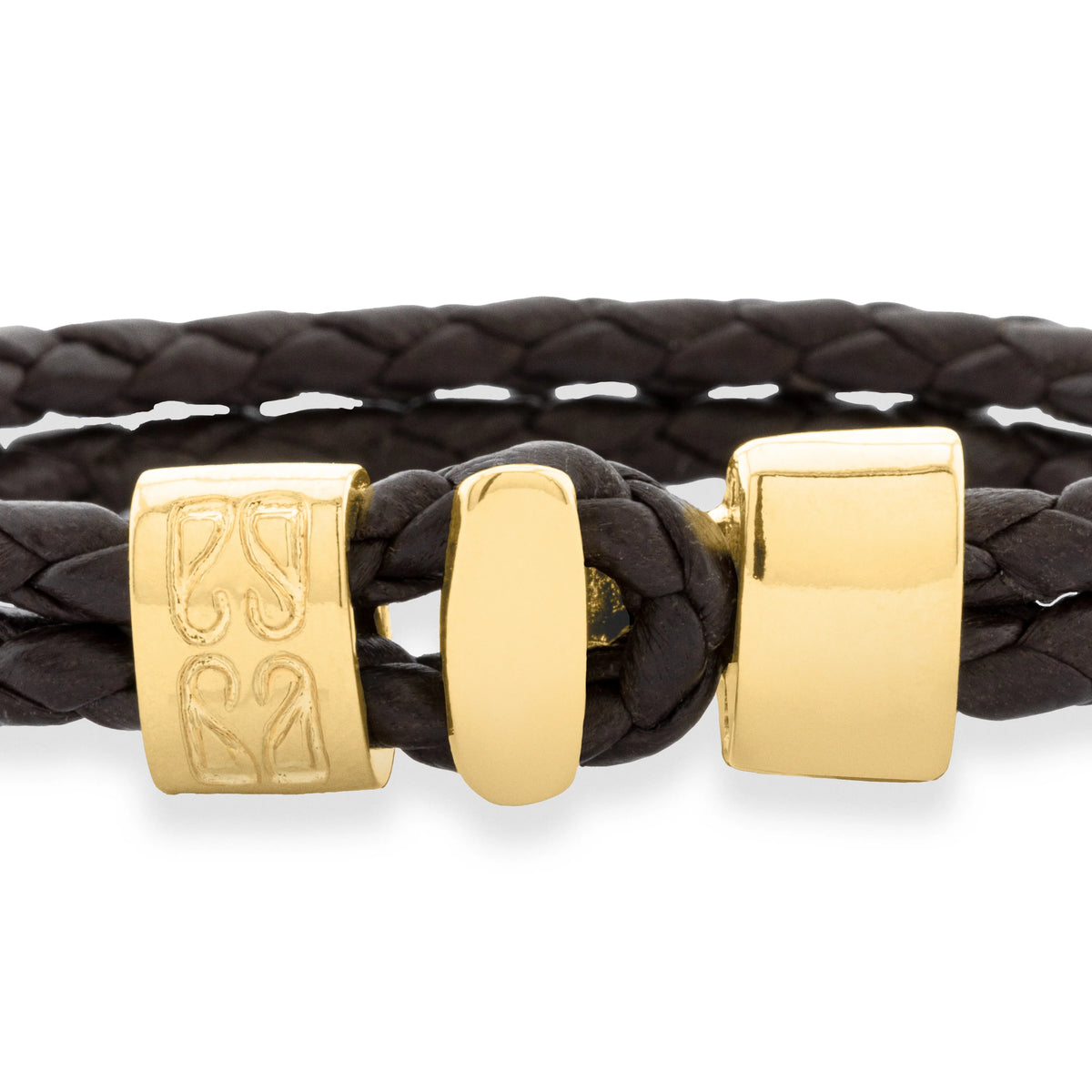 Pulsera en baño de Oro 22K, Broche de botón, Piel natural de Borrego, doble vuelta - Joyería y bisutería fina