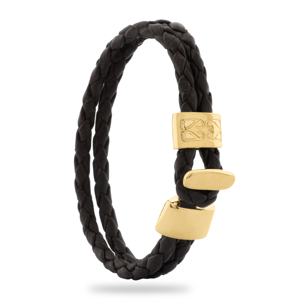 Pulsera en baño de Oro 22K, Broche de botón, Piel natural de Borrego, doble vuelta - Joyería y bisutería fina