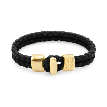 Pulsera en baño de Oro 22K, Broche de botón, Piel natural de Borrego, doble vuelta - Joyería y bisutería fina