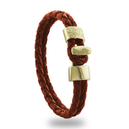 Pulsera en baño de Oro 22K, Broche de botón, Piel natural de Borrego, doble vuelta - Joyería y bisutería fina