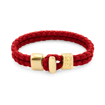 Pulsera en baño de Oro 22K, Broche de botón, Piel natural de Borrego, doble vuelta - Joyería y bisutería fina