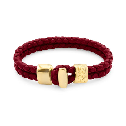 Pulsera en baño de Oro 22K, Broche de botón, Piel natural de Borrego, doble vuelta - Joyería y bisutería fina