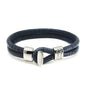 Pulsera en baño de Rodio, Broche de botón, Piel natural de Lagarto, doble vuelta - Joyería y bisutería fina