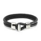 Pulsera en baño de Rodio, Broche de botón, Piel natural de Lagarto, doble vuelta - Joyería y bisutería fina