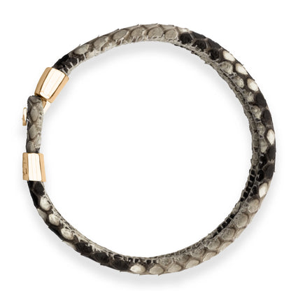 Pulsera en baño de Oro 22K, Broche de botón, Piel natural de Serpiente, doble vuelta - Joyería y bisutería fina