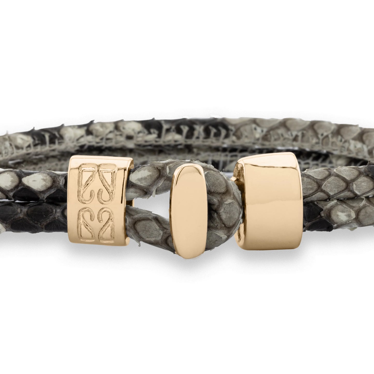 Pulsera en baño de Oro 22K, Broche de botón, Piel natural de Serpiente, doble vuelta - Joyería y bisutería fina