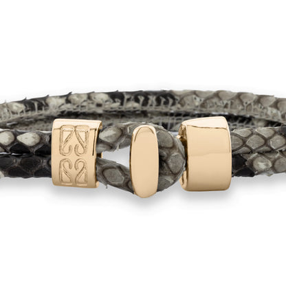 Pulsera en baño de Oro 22K, Broche de botón, Piel natural de Serpiente, doble vuelta - Joyería y bisutería fina