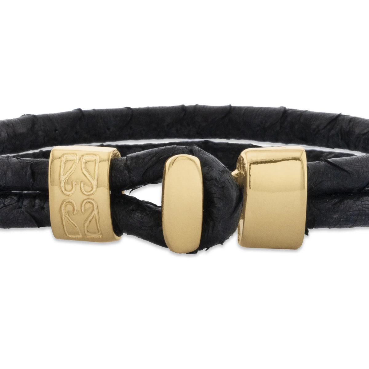 Pulsera en baño de Oro 22K, Broche de botón, Piel natural de Serpiente, doble vuelta - Joyería y bisutería fina