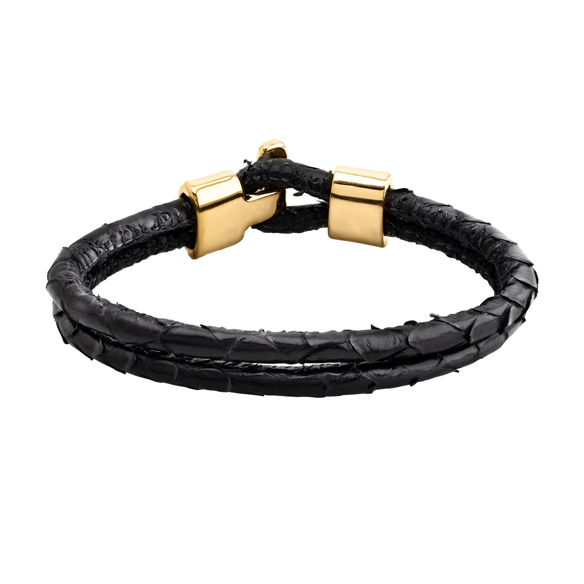 Pulsera en baño de Oro 22K, Broche de botón, Piel natural de Serpiente, doble vuelta - Joyería y bisutería fina