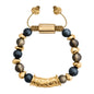 Pulsera ajustable con hilo de seda, piedras de 8mm, con detalle tubular barroco, lunetas e insignia en baño de oro de 22K - Joyería y bisutería fina