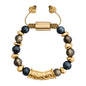 Pulsera ajustable con hilo de seda, piedras de 8mm, con detalle tubular barroco, lunetas e insignia en baño de oro de 22K - Joyería y bisutería fina