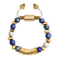 Pulsera ajustable con hilo de seda, piedras de 8mm, con detalle tubular barroco, lunetas e insignia en baño de oro de 22K - Joyería y bisutería fina