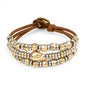 Pulsera de piel con donas y cuentas en baño de oro 22K y rodio - Joyería y bisutería fina