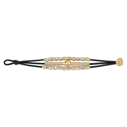 Pulsera de piel con donas y cuentas en baño de oro 22K y rodio - Joyería y bisutería fina