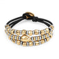 Pulsera de piel con donas y cuentas en baño de oro 22K y rodio - Joyería y bisutería fina