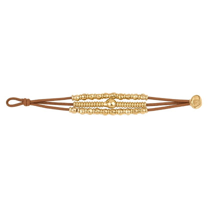 Pulsera de piel con donas y cuentas en baño de oro 22K - Joyería y bisutería fina