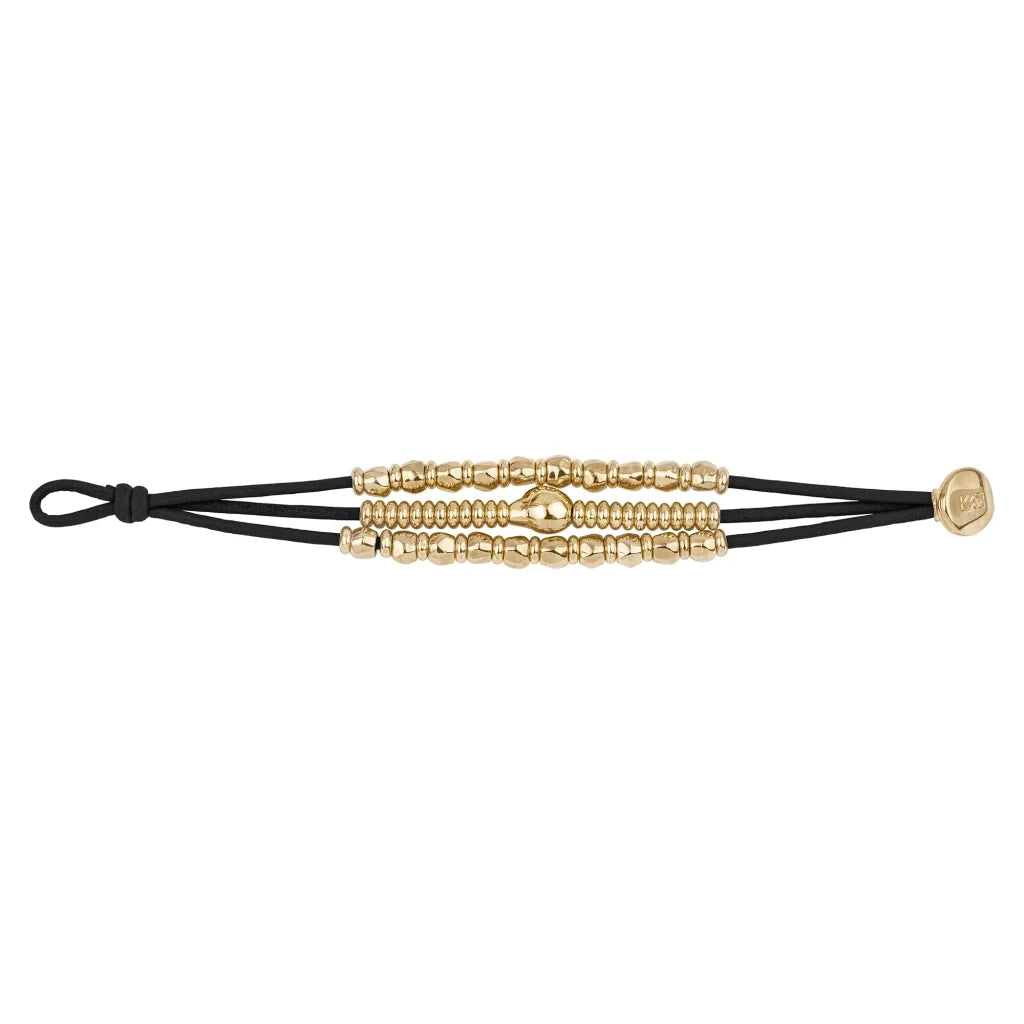 Pulsera de piel con donas y cuentas en baño de oro 22K - Joyería y bisutería fina