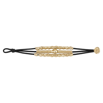 Pulsera de piel con donas y cuentas en baño de oro 22K - Joyería y bisutería fina