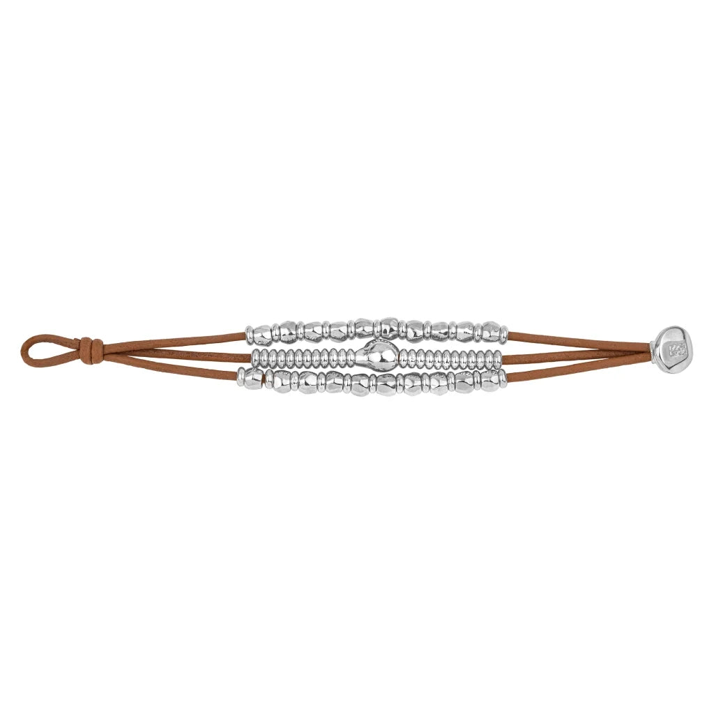 Pulsera de piel con donas y cuentas en baño de rodio - Joyería y bisutería fina