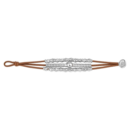 Pulsera de piel con donas y cuentas en baño de rodio - Joyería y bisutería fina