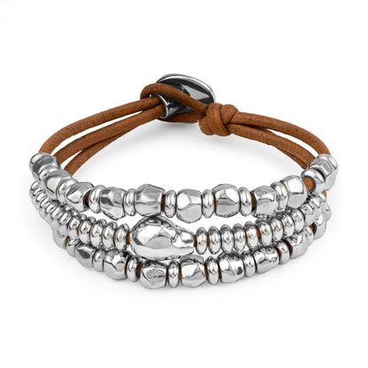 Pulsera de piel con donas y cuentas en baño de rodio - Joyería y bisutería fina