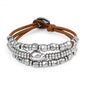 Pulsera de piel con donas y cuentas en baño de rodio - Joyería y bisutería fina