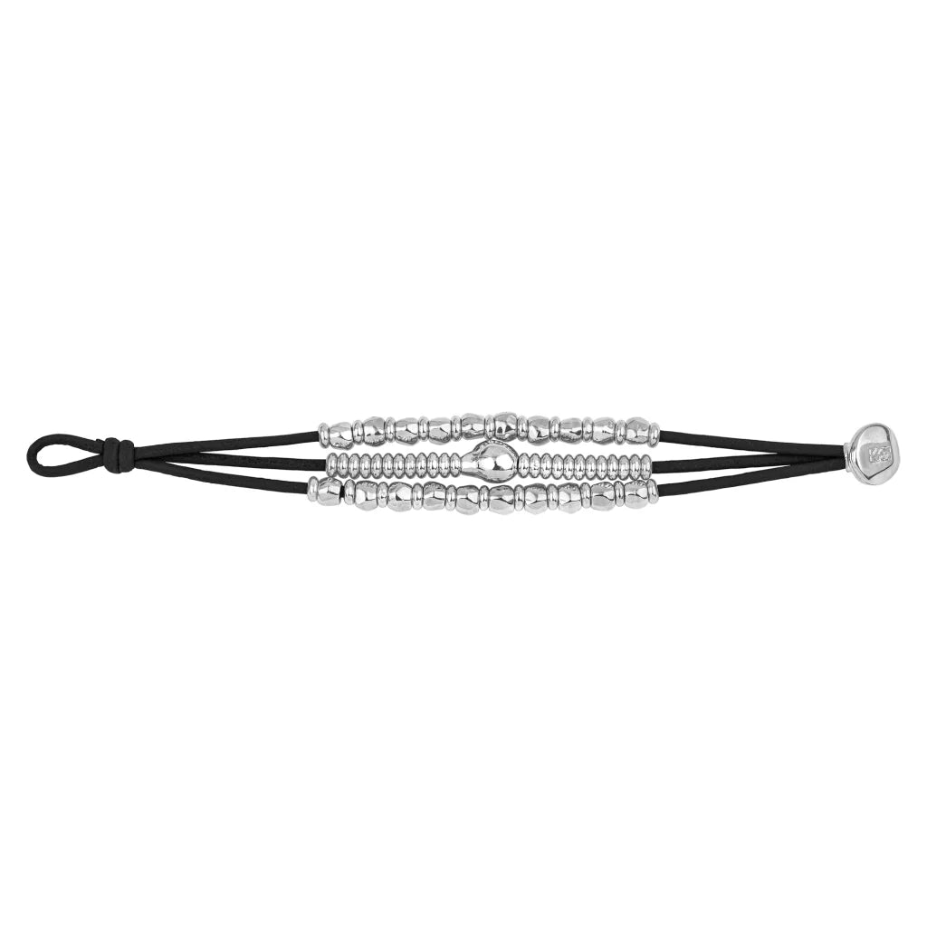 Pulsera de piel con donas y cuentas en baño de rodio - Joyería y bisutería fina