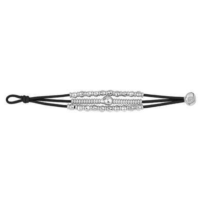 Pulsera de piel con donas y cuentas en baño de rodio - Joyería y bisutería fina