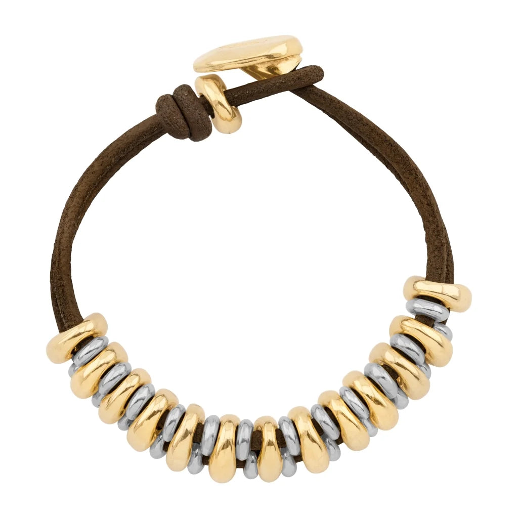 Pulsera Detalles en baño de oro 22K y rodio, Piel natural española - Joyería y bisutería fina