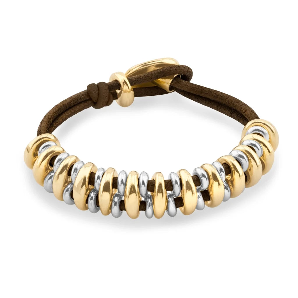 Pulsera Detalles en baño de oro 22K y rodio, Piel natural española - Joyería y bisutería fina