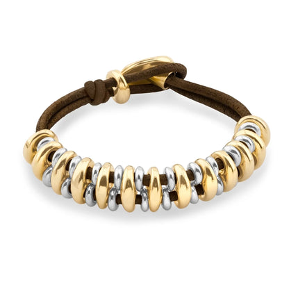 Pulsera Detalles en baño de oro 22K y rodio, Piel natural española - Joyería y bisutería fina