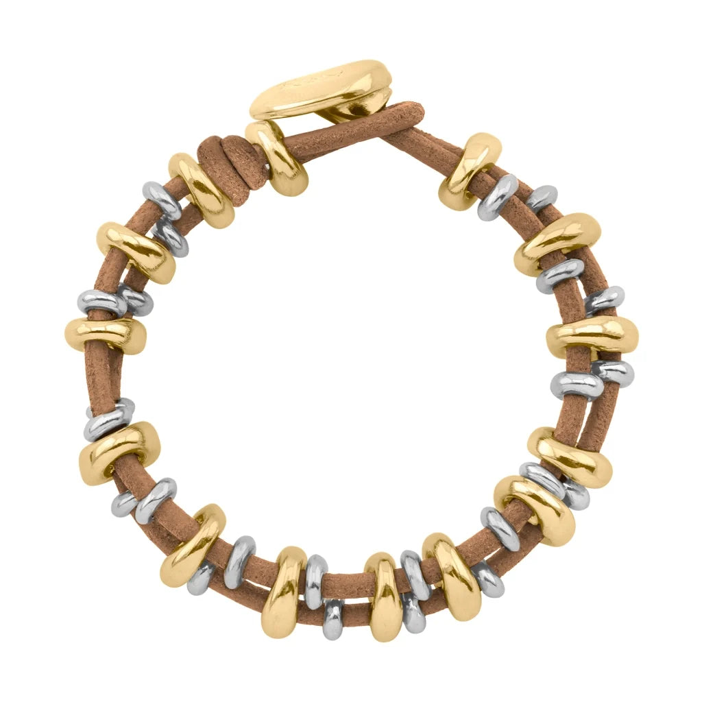 Pulsera Detalles en baño de oro 22K y rodio, Piel natural española - Joyería y bisutería fina